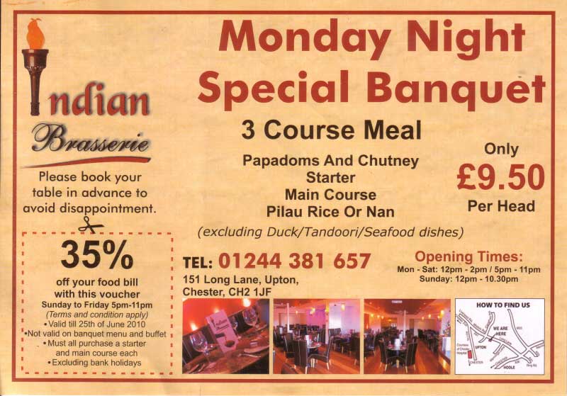 Chestertourist.com - Indian Brasserie Page One